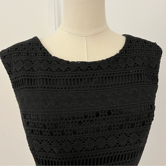 Ellen Tracy Black Dress Small Midi Work Office Dinner Party Textured Beige Belt - Picture 7 of 10